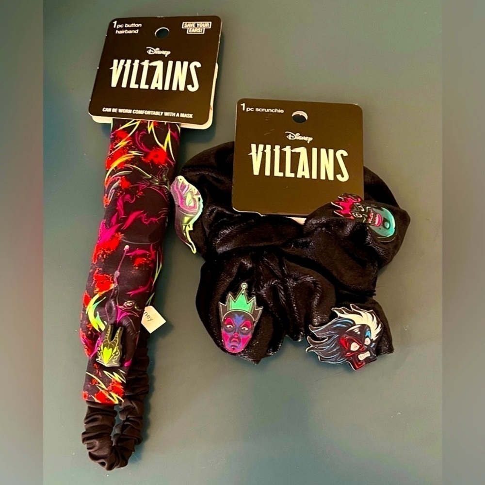 Disney Villains Scrunchie & Headband Set Cruella Ursula Maleficent NWT